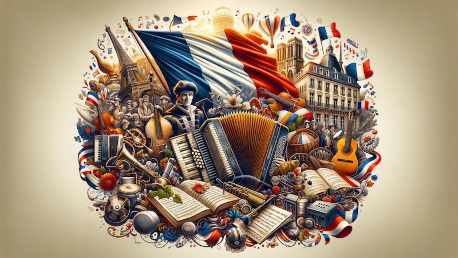 Different Musical Instruments and the French Flag 