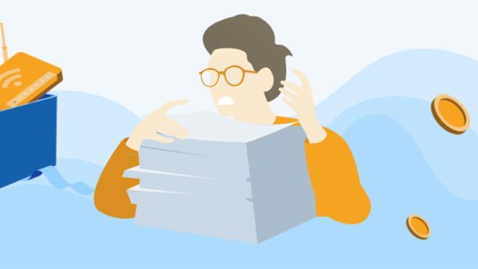 Image of a person with Eir bills and coins