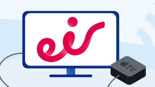 Image of the Eir logo within a TV
